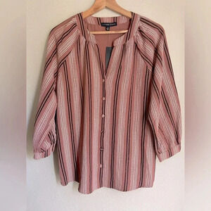 Adrienne Vittadini Striped Buttoned Blouse NWT